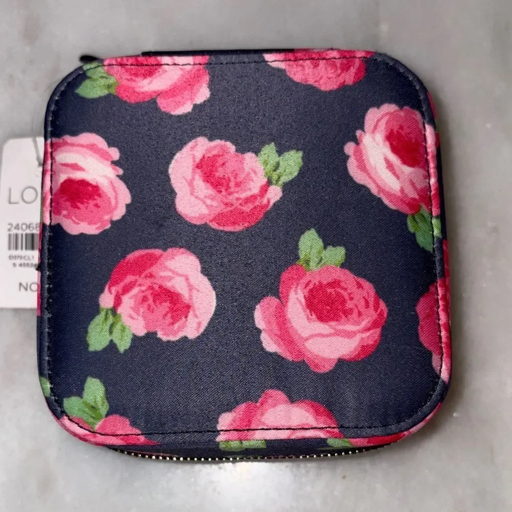 LOFT Floral Travel Jewelry Organizer Case Blue Pink NWT